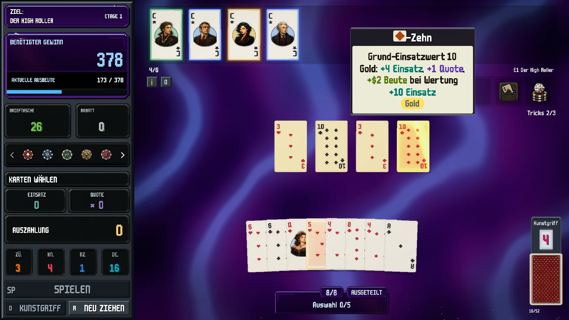 100 Spezialisten stapeln Boni auf jede Hand. Sechs Slots, harte Entscheidungen, schärfere Coups.
